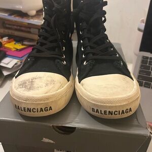 Balenciaga Black and Cream High-Top Paris Trainers